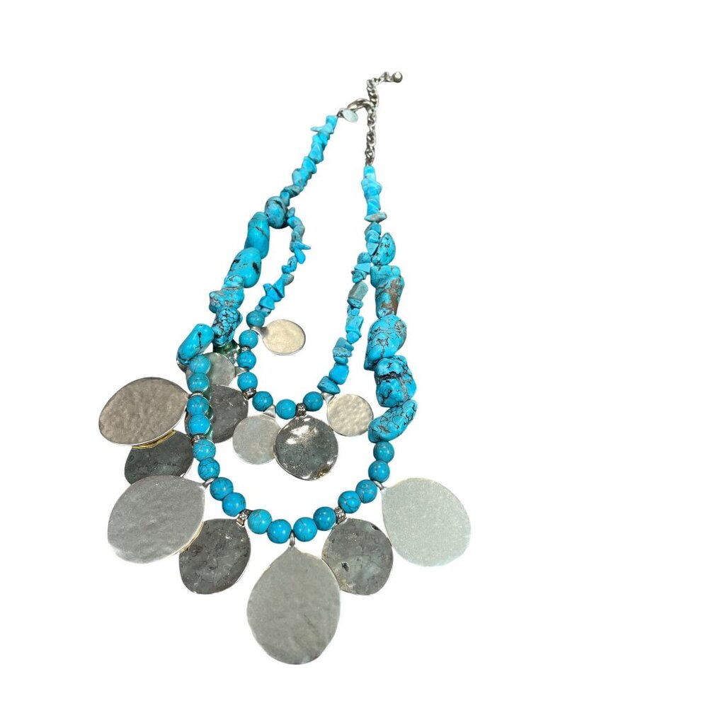 Chicos turquoise Gold metal Statement Boho Bib Tribal metal Knecklace SKU 9577 - Picture 1 of 9